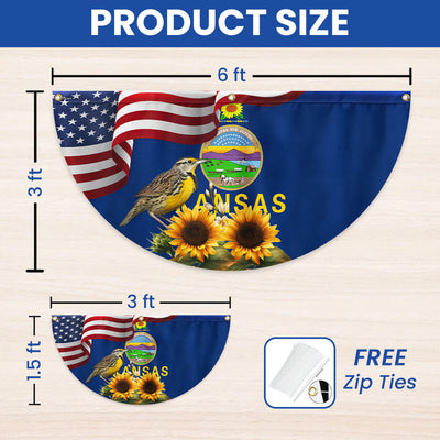 Kansas State Sunflower and Meadowlark Bird Non-Pleated Fan Flag