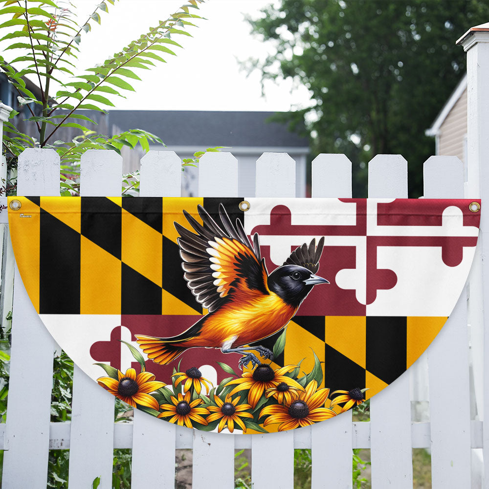 Maryland State Baltimore Oriole Bird and Black-eyed Susan Flower Maryland Non-Pleated Fan Flag
