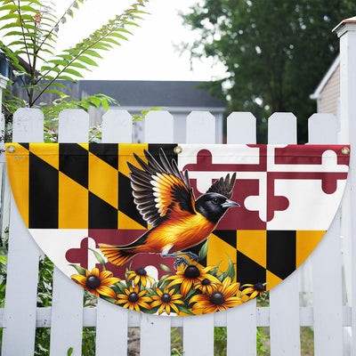Maryland State Baltimore Oriole Bird and Black-eyed Susan Flower Maryland Non-Pleated Fan Flag