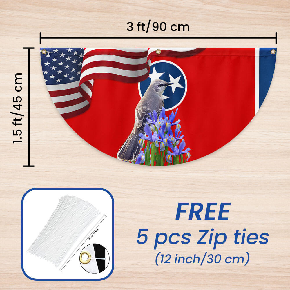 Tennessee State Mockingbird and Iris Flower Non-Pleated Fan Flag