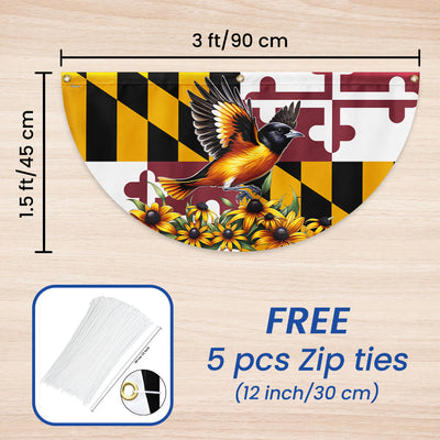 Maryland State Baltimore Oriole Bird and Black-eyed Susan Flower Maryland Non-Pleated Fan Flag