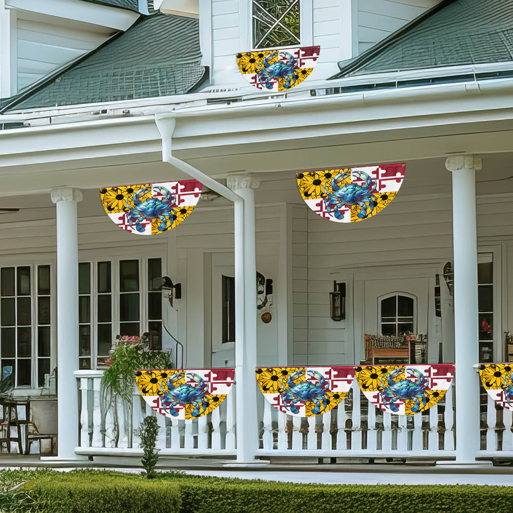Maryland Blue Crab Black-Eyed Susan Flowers Non-Pleated Fan Flag