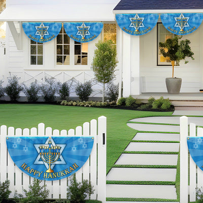 Happy Hanukkah Menorah Jewish Non-Pleated Fan Flag  3-Day Shipping