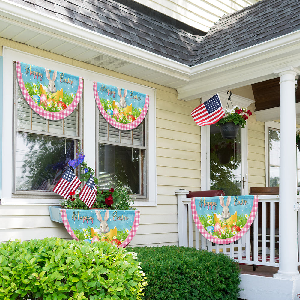 Happy Easter Rabbit Bunny Egg Non-Pleated Fan Flag