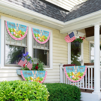 Happy Easter Rabbit Bunny Egg Non-Pleated Fan Flag