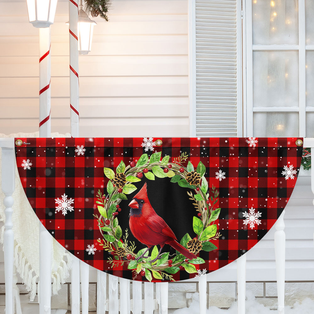 Cardinal Bird Christmas Plaid Non-Pleated Fan Flag