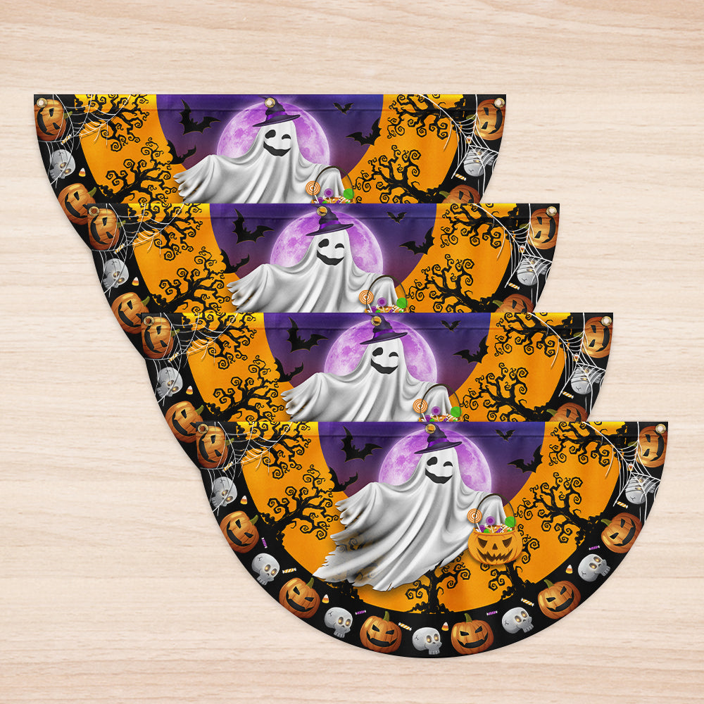 Halloween Ghost Pumpkins Non-Pleated Fan Flag