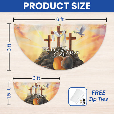 He Is Risen Easter Christian Cross Religious Non-Pleated Fan Flag