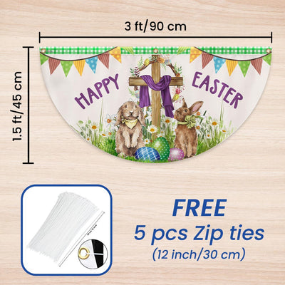 Happy Easter, Christian Cross, Bunny Easter Eggs Non-Pleated Fan Flag TPT1640FLv1