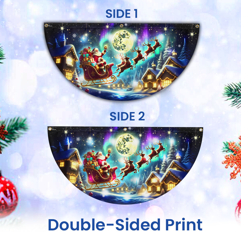 Christmas Santa Sleigh Reindeer To The Moon Festive Xmas Solar Led Fan Flag