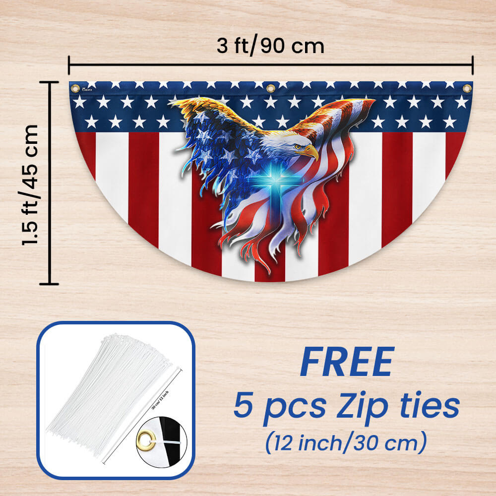 Patriotic Eagle with Christian Cross American Non-Pleated Fan Flag