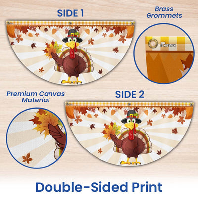 Fall Flag Happy Thanksgiving Turkey Non-Pleated Fan Flag