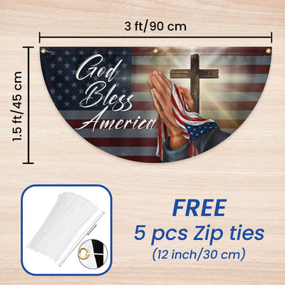 Christian Cross God Bless America Non-Pleated Fan Flag