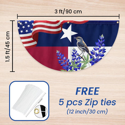 Texas with Northern Mockingbird And Bluebonnet, Texas Non-Pleated Fan Flag