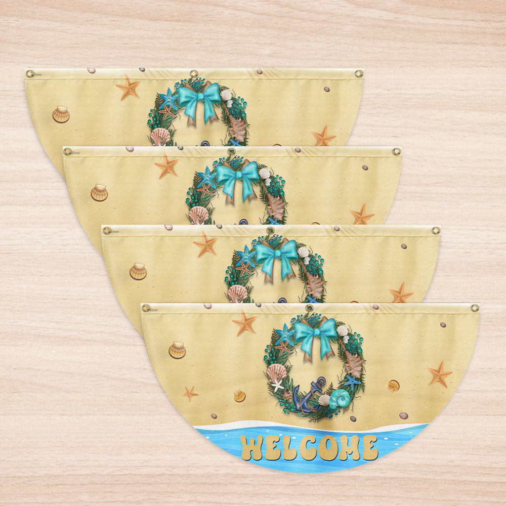 Welcome Summer Flag Coastal Beach Wreath Non-Pleated Fan Flag
