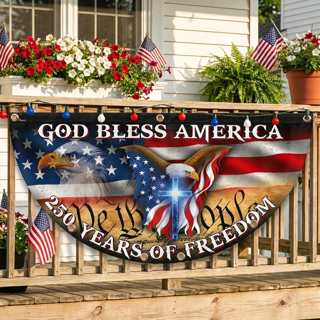 250 Years God Bless America Flag, Patriotic 1776 2026 Freedom Fan Flag