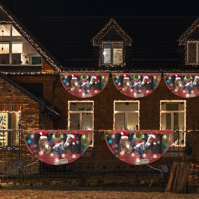 Merry Christmas Horses Farm Solar Led Fan Flag