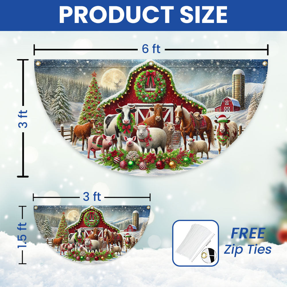 Farm Animals Christmas Red Barn Non-Pleated Fan Flag