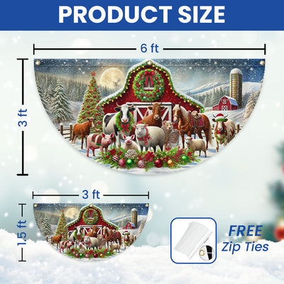 Farm Animals Christmas Red Barn Non-Pleated Fan Flag