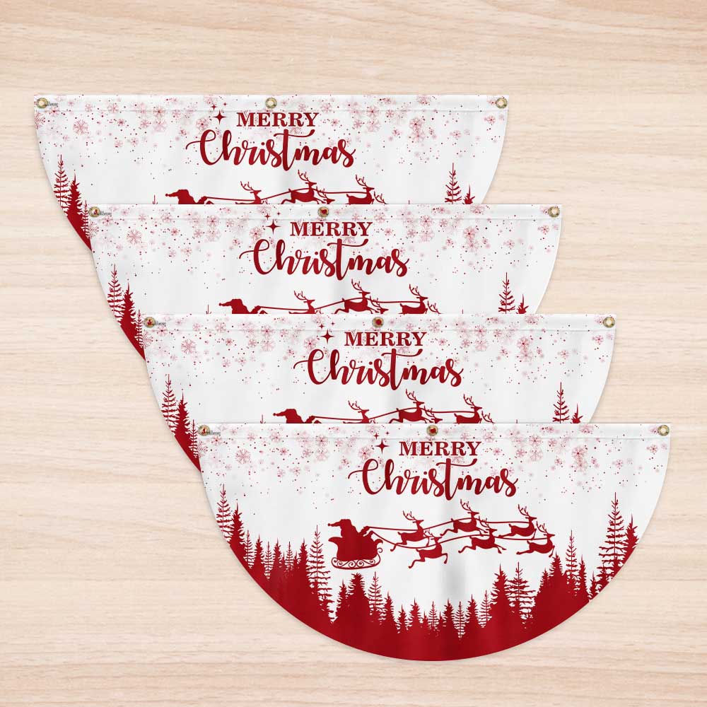 Christmas Half Fan Flag Santa Claus Reindeers Non-Pleated Fan Flag