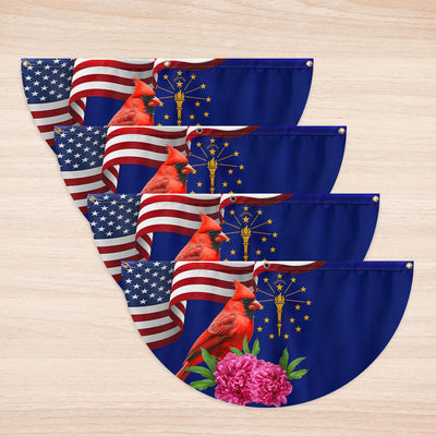 Indiana State Cardinal and Peony Flower Non-Pleated Fan Flag