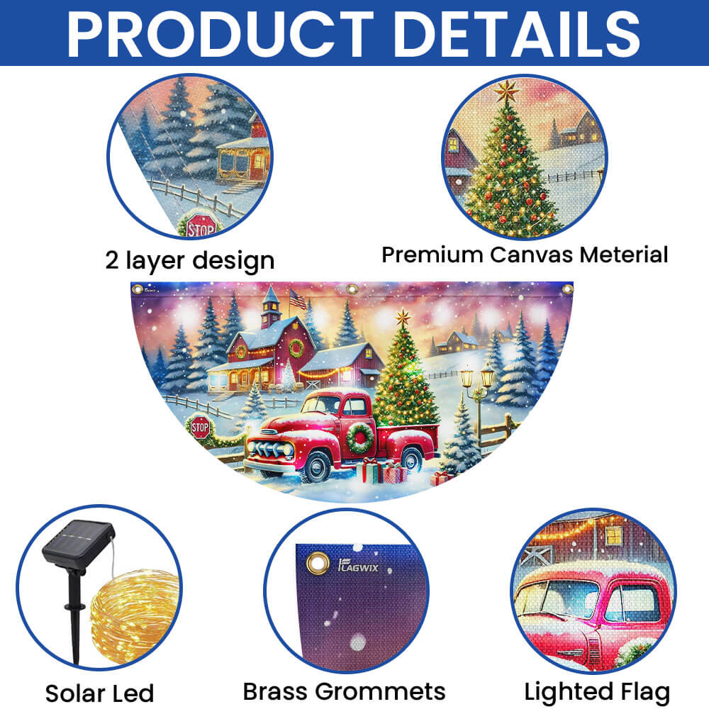 Red Truck Christmas Countryside  Winter Holidays Solar Led Fan Flag