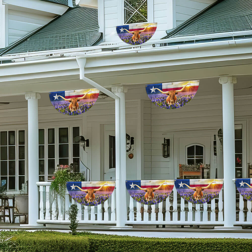 Texas Longhorn Bluebonnet Non-Pleated Fan Flag