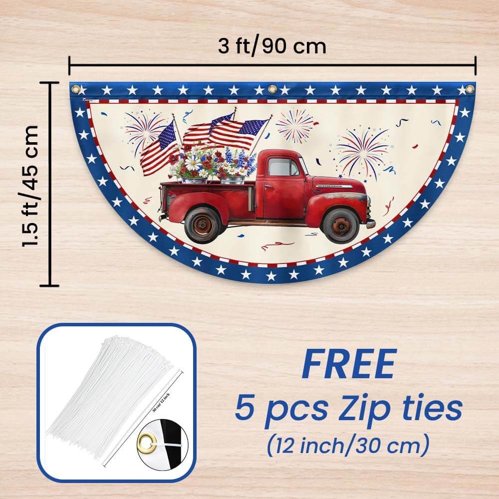 Flagwix American Flag - Patriotic Red Truck 4th Of july Independence Day Non-Pleated Fan Flag