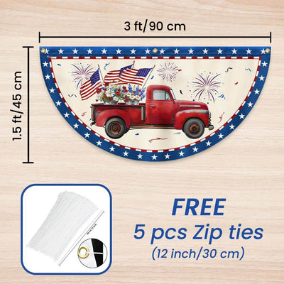 Flagwix American Flag - Patriotic Red Truck 4th Of july Independence Day Non-Pleated Fan Flag