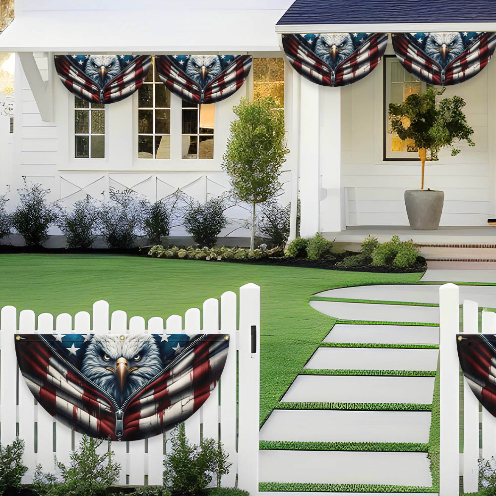 American Flag - Freedom Patriotic Eagle Bunting Non-Pleated Fan Flag 3-Day Shipping
