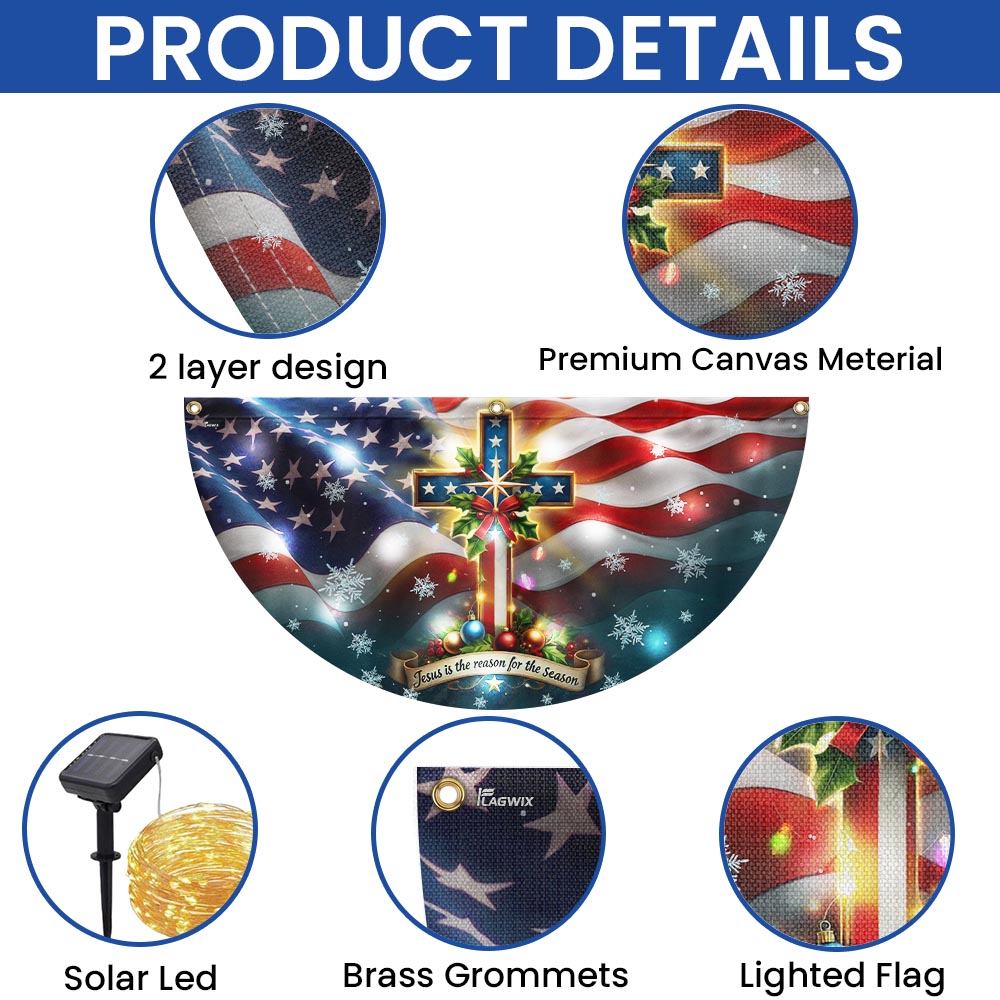 Christian Cross Christmas Jesus Is The Reason For The Season Solar Led Fan Flag