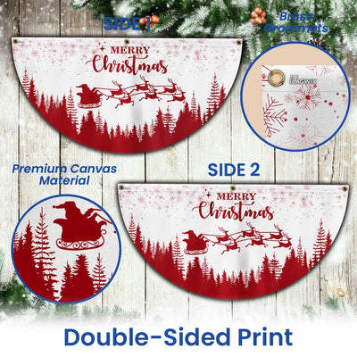 Christmas Half Fan Flag Santa Claus Reindeers Non-Pleated Fan Flag