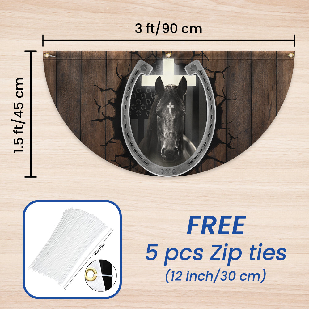 Horse Hoof Print Christian Cross Horse Non-Pleated Fan Flag