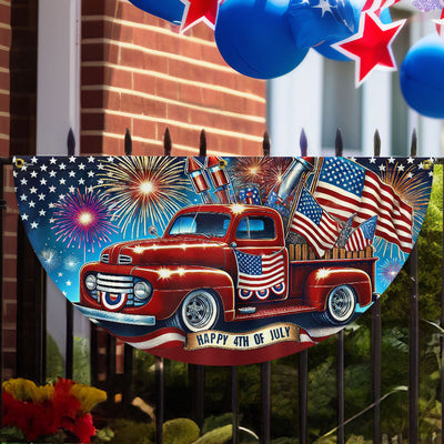 American Flag - Happy 4th Of july Red Pickup Truck Non-Pleated Fan Flag