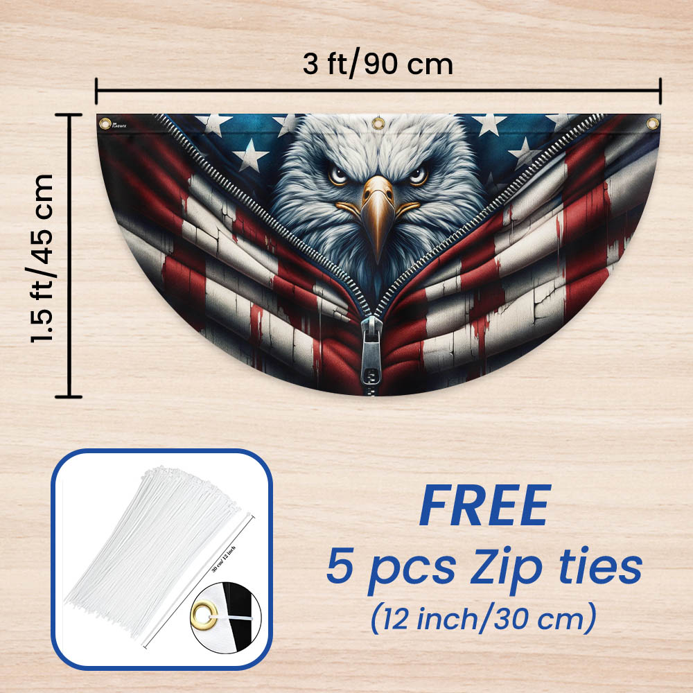 American Flag - Freedom Patriotic Eagle Bunting Non-Pleated Fan Flag 3-Day Shipping
