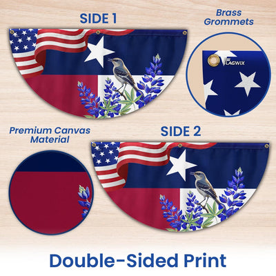 Texas with Northern Mockingbird And Bluebonnet, Texas Non-Pleated Fan Flag