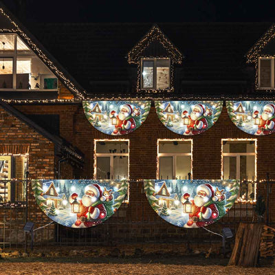 Christmas Joyful Santa Claus Holding Glowing Lantern Winter Xmas Holiday Solar Led Fan Flag