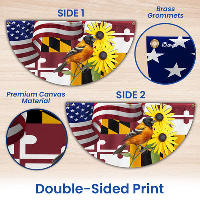 Maryland Black-eyed Susan Flower and Baltimore Oriole Bird Non-Pleated Fan Flag