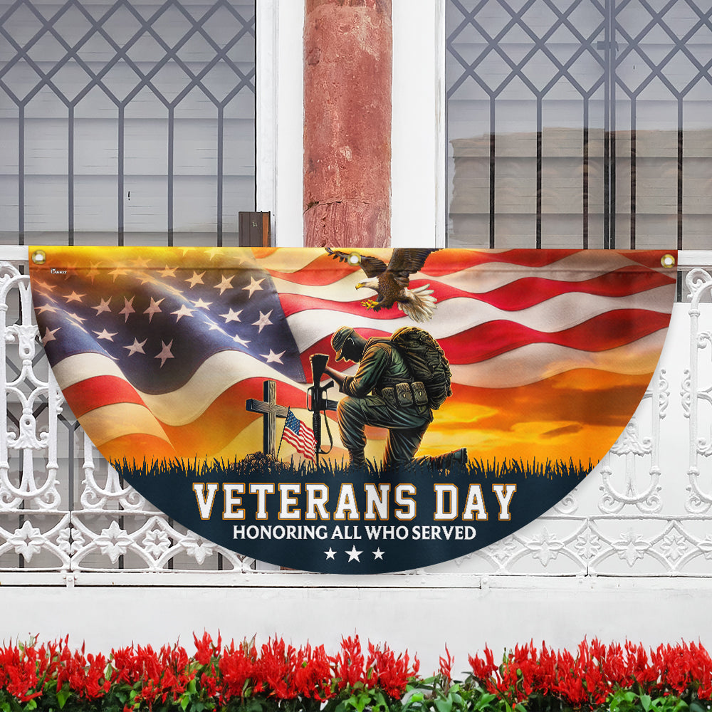 Veterans Day Honoring All Who Served Kneeling Soldier Non-Pleated Fan Flag