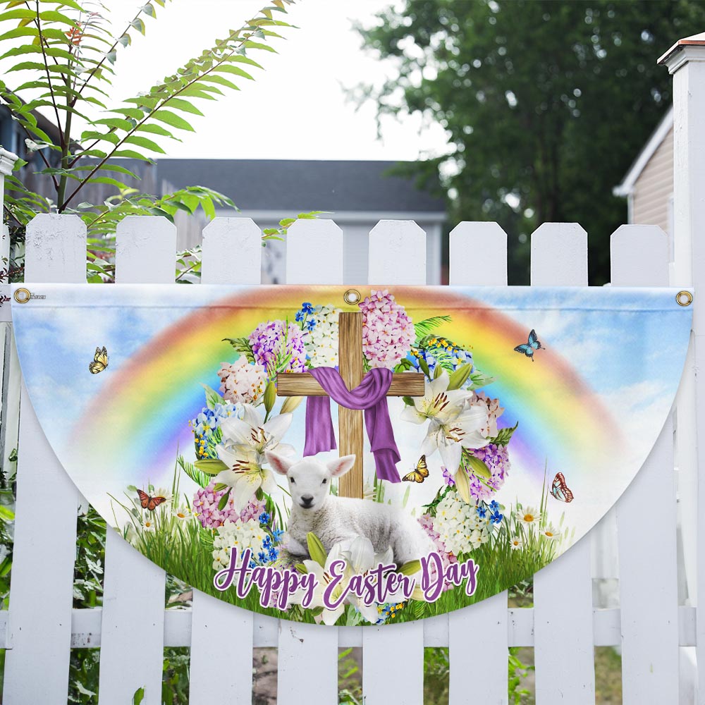 Happy Easter, Lamb of God Christian Cross Non-Pleated Fan Flag