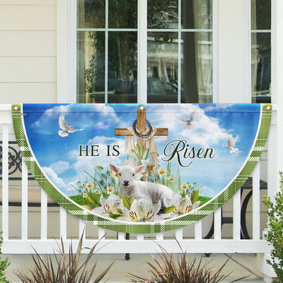 Easter Day Lamb Christian Cross He Is Risen Non-Pleated Fan Flag