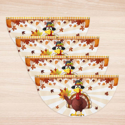 Fall Flag Happy Thanksgiving Turkey Non-Pleated Fan Flag