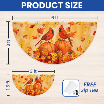 Welcome Fall Cardinals Autumn Leaves Pumpkin Fall Non-Pleated Fan Flag