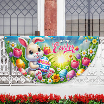 Happy Easter Bunny Rabbit Non-Pleated Fan Flag