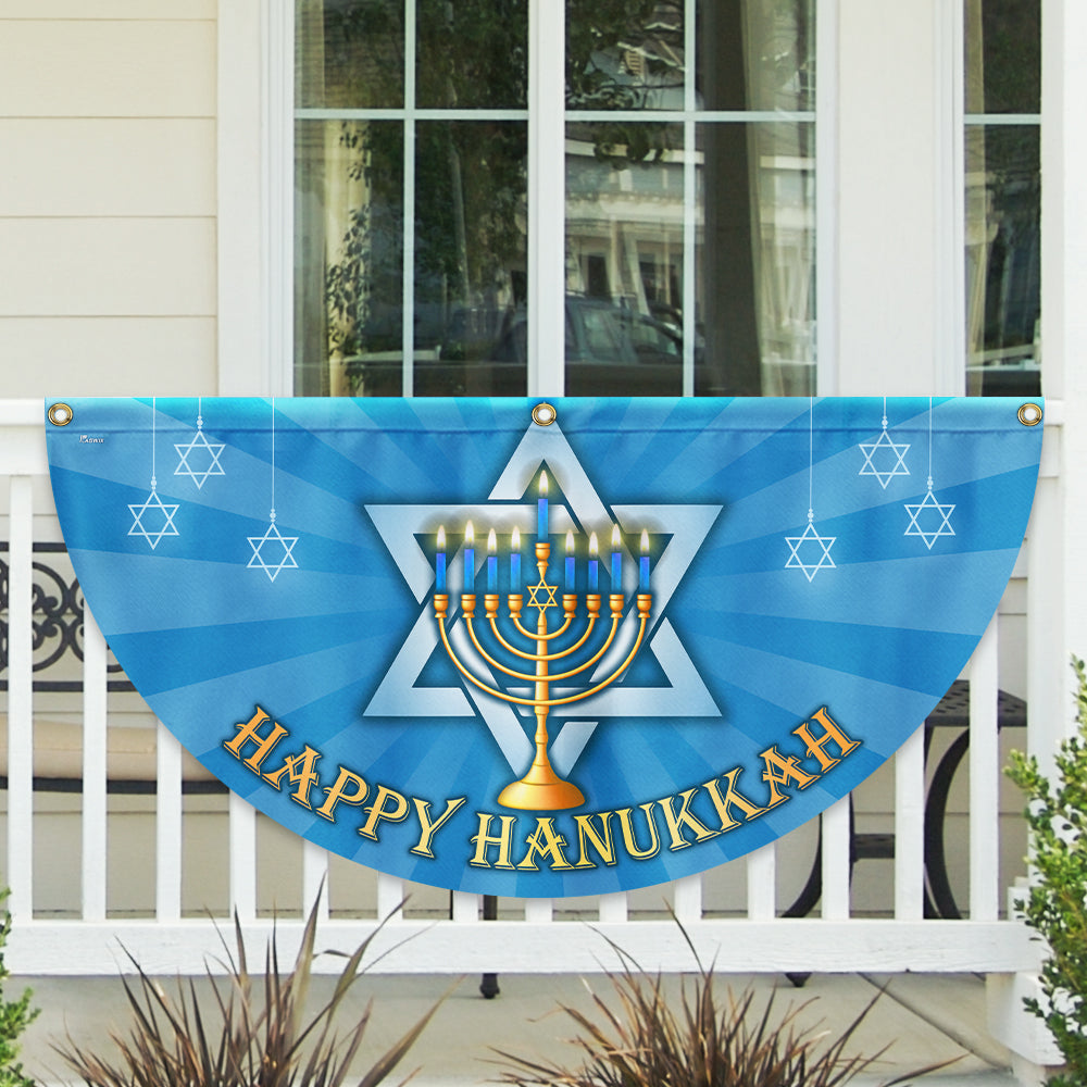 Happy Hanukkah Menorah Jewish Non-Pleated Fan Flag