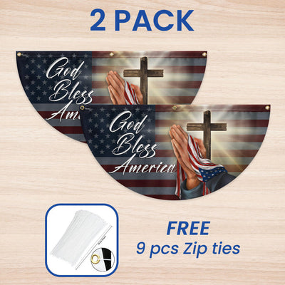 Christian Cross God Bless America Non-Pleated Fan Flag