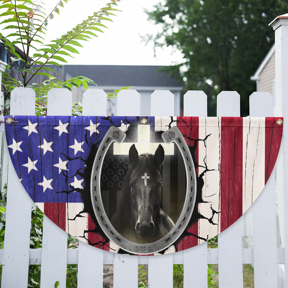 American Flag - Happy 4th of july, Christian Patriotic Horse American Non-Pleated Fan Flag