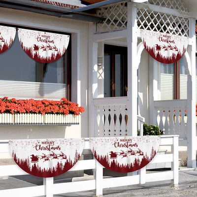 Christmas Half Fan Flag Santa Claus Reindeers Non-Pleated Fan Flag
