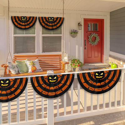 Halloween Pumpkin Spider Silk Non-Pleated Fan Flag