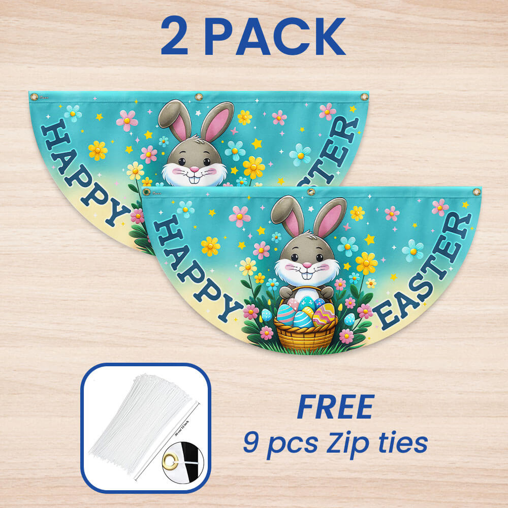 Happy Easter Bunny Non-Pleated Fan Flag